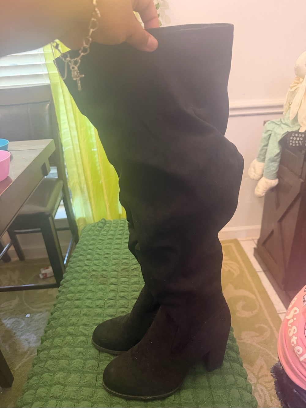 Women's Black Over-the-Knee Block Heel Boots